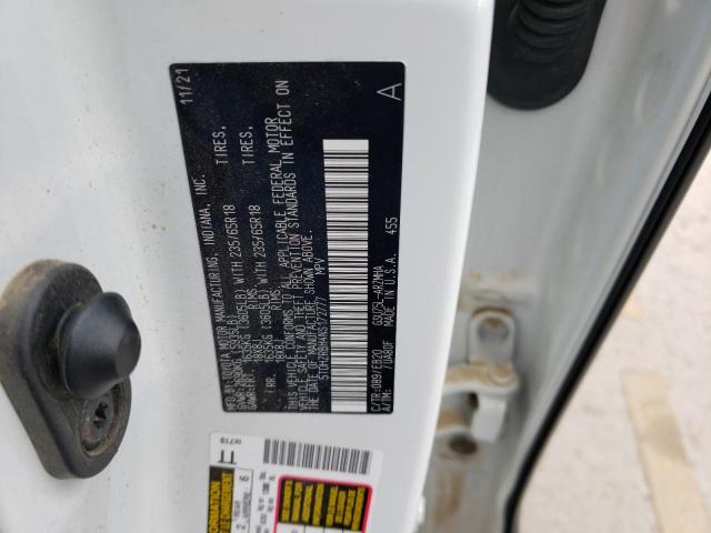 5TDHZRBH4NS172777 - 2022 TOYOTA HIGHLANDER XLE WHITE photo 12