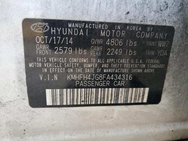 KMHFH4JG8FA434316 - 2015 HYUNDAI AZERA LIMITED WHITE photo 12