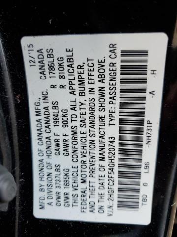 2HGFC2F54GH520743 - 2016 HONDA CIVIC LX BLACK photo 12