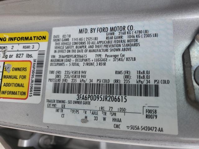 3FA6P0D95JR206615 - 2018 FORD FUSION TITANIUM/PLATINUM SILVER photo 12