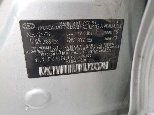 5NPD74LF3KH439199 - 2019 HYUNDAI ELANTRA SE SILVER photo 12