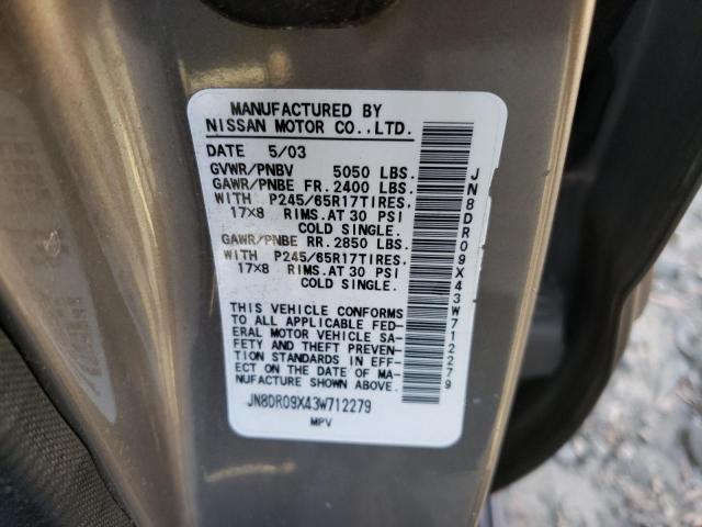 JN8DR09X43W712279 - 2003 NISSAN PATHFINDER LE GRAY photo 13