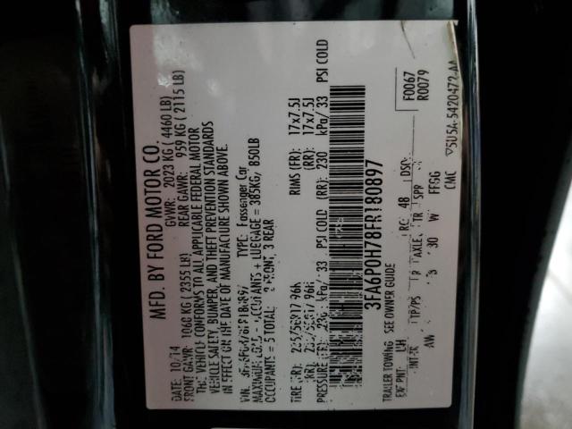 3FA6P0H78FR180897 - 2015 FORD FUSION SE BLACK photo 12