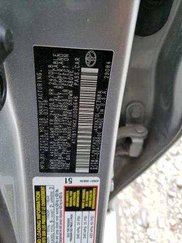 4T1B11HKXJU096646 - 2018 TOYOTA CAMRY L SILVER photo 12