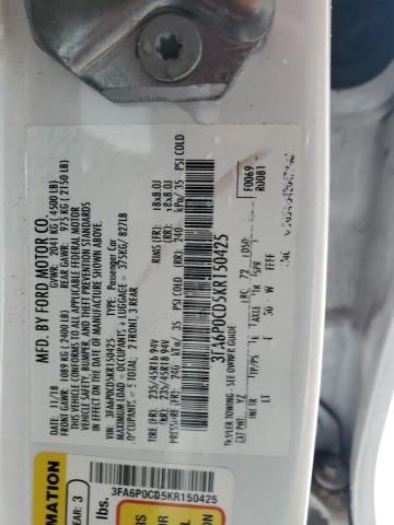 3FA6P0CD5KR150425 - 2019 FORD FUSION SEL WHITE photo 12