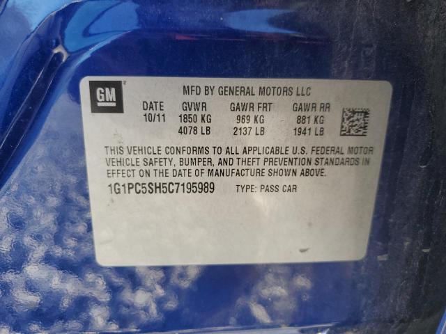 1G1PC5SH5C7195989 - 2012 CHEVROLET CRUZE LS BLUE photo 12