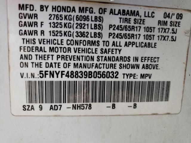 5FNYF48839B056032 - 2009 HONDA PILOT TOURING WHITE photo 13