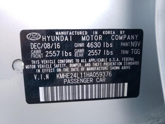 KMHE24L11HA059376 - 2017 HYUNDAI SONATA HYBRID SILVER photo 13