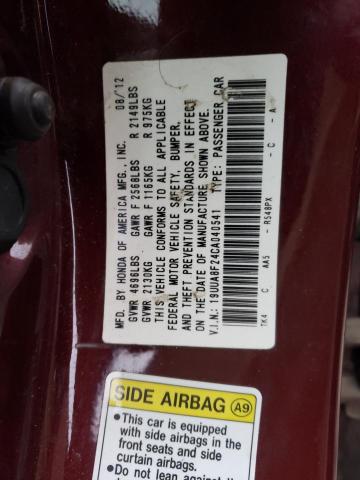 19UUA8F24CA040541 - 2012 ACURA TL BURGUNDY photo 12