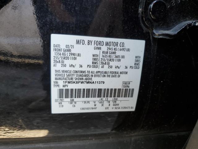 1FM5K8FW7MNA11379 - 2021 FORD EXPLORER LIMITED BLACK photo 13