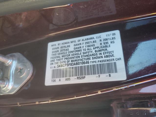 5KBCP3F83AB010646 - 2010 HONDA ACCORD EXL MAROON photo 12