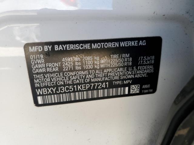 WBXYJ3C51KEP77241 - 2019 BMW X2 SDRIVE28I WHITE photo 13