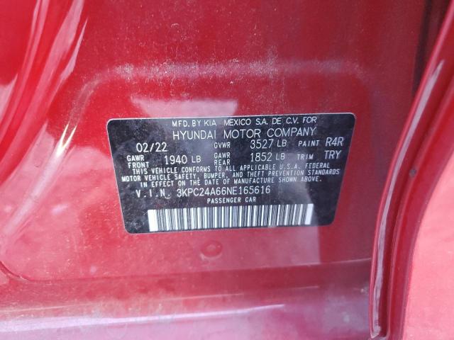 3KPC24A66NE165616 - 2022 HYUNDAI ACCENT SE RED photo 12