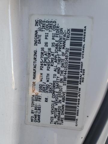 5TBBT44151S148792 - 2001 TOYOTA TUNDRA ACCESS CAB თეთრი ფოტო 10