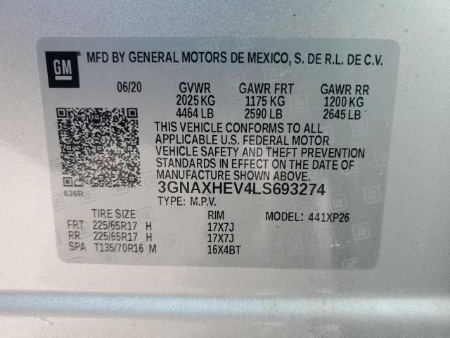 3GNAXHEV4LS693274 - 2020 CHEVROLET EQUINOX LS SILVER photo 12