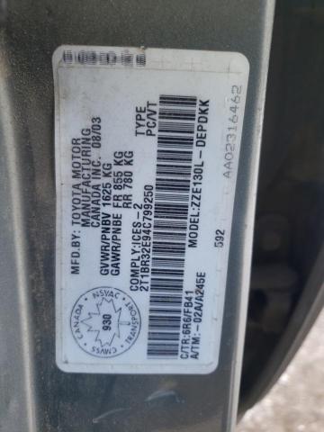 2T1BR32E94C799250 - 2004 TOYOTA COROLLA CE GRAY photo 13