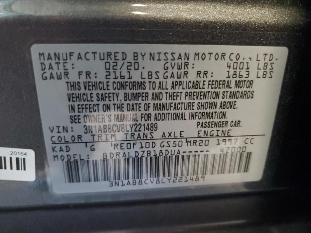 3N1AB8CV8LY221489 - 2020 NISSAN SENTRA SV GRAY photo 12