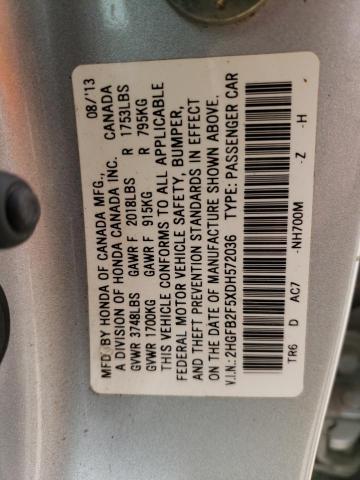 2HGFB2F5XDH572036 - 2013 HONDA CIVIC LX SILVER photo 12