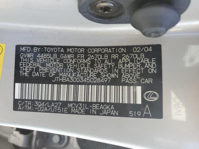 JTHBA30G345028497 - 2004 LEXUS ES 330 GOLD photo 12