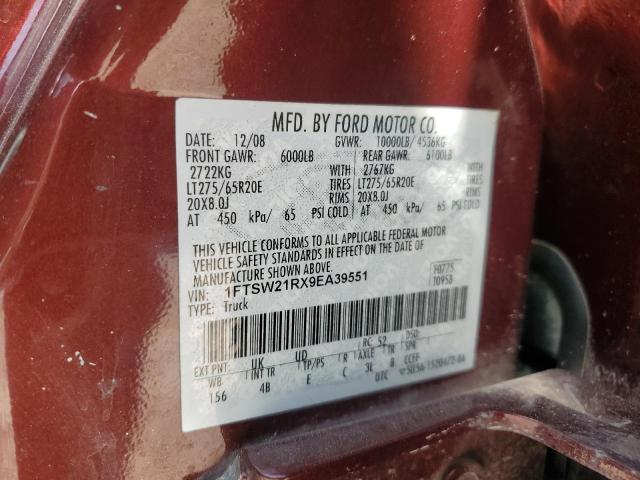 1FTSW21RX9EA39551 - 2009 FORD F250 SUPER DUTY BURGUNDY photo 13