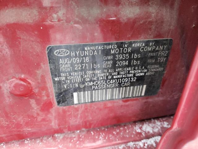 KMHC65LC4KU109132 - 2019 HYUNDAI IONIQ BLUE RED photo 12