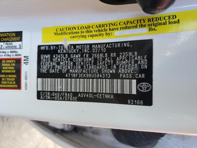 4T1BF3EK9BU584313 - 2011 TOYOTA CAMRY BASE WHITE photo 13