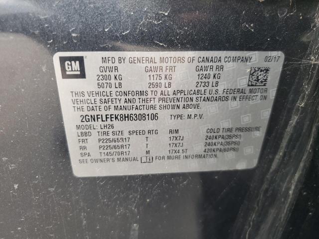 2GNFLFEK8H6308106 - 2017 CHEVROLET EQUINOX LT CHARCOAL photo 13