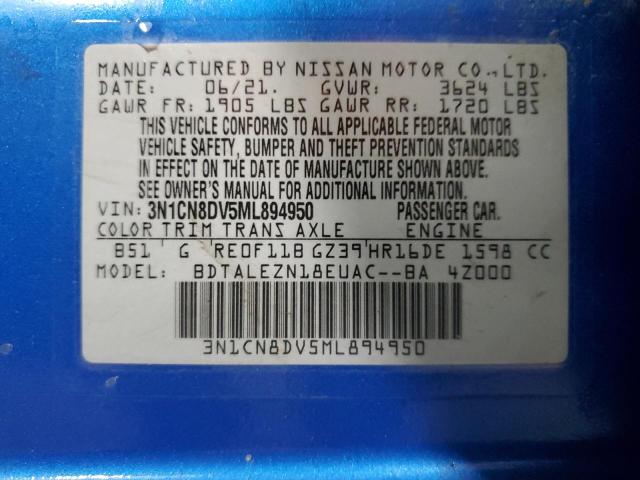 3N1CN8DV5ML894950 - 2021 NISSAN VERSA S BLUE photo 12