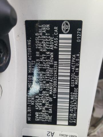 4T1BK3DB3CU463288 - 2012 TOYOTA AVALON BASE 白色 照片 12