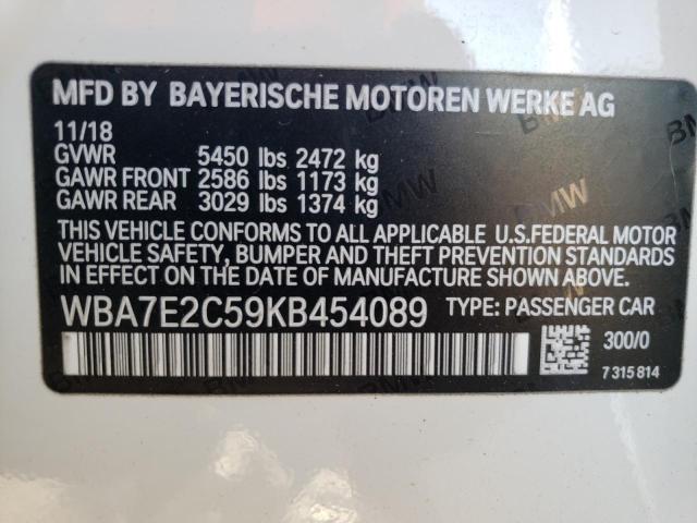 WBA7E2C59KB454089 - 2019 BMW 740 I WHITE photo 12