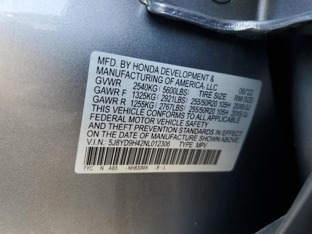 5J8YD9H42NL012306 - 2022 ACURA MDX TECHNOLOGY SILVER photo 12