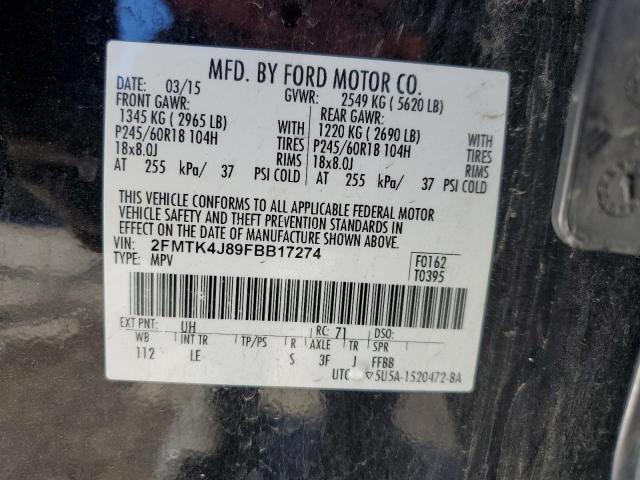 2FMTK4J89FBB17274 - 2015 FORD EDGE SEL BLACK photo 14