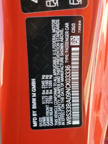 WBS33BA09NCK03336 - 2022 BMW M4 COMPETITION RED photo 12