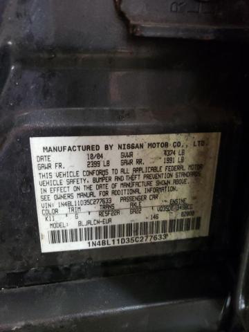 1N4BL11D35C277633 - 2005 NISSAN ALTIMA SE GRAY photo 12