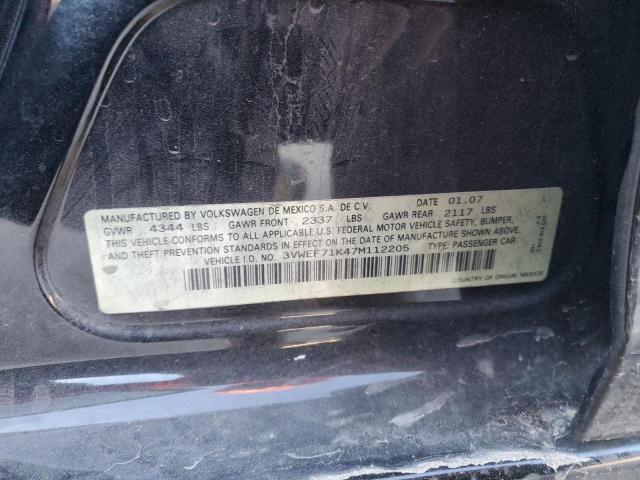 3VWEF71K47M112205 - 2007 VOLKSWAGEN JETTA WOLFSBURG 黑色 照片 12