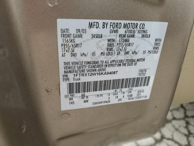 1FTRX12W16KA94087 - 2006 FORD F150 BROWN photo 12