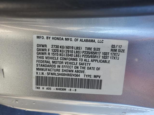 5FNRL5H68HB024564 - 2017 HONDA ODYSSEY EXL SILVER photo 13