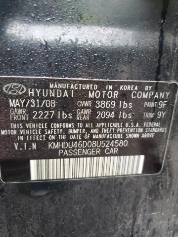 KMHDU46D08U524580 - 2008 HYUNDAI ELANTRA GLS BLACK photo 12