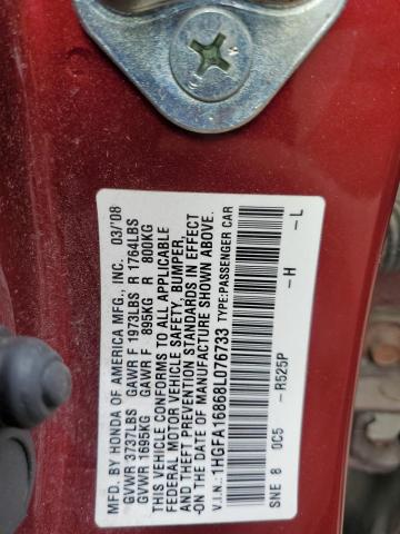 1HGFA16868L076733 - 2008 HONDA CIVIC EX RED photo 13