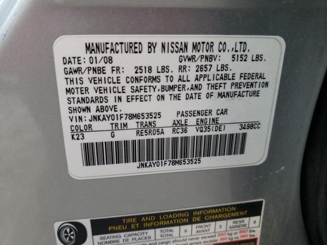 JNKAY01F78M653525 - 2008 INFINITI M35 BASE SILVER photo 12