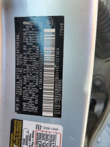 4T1BK46KX7U526461 - 2007 TOYOTA CAMRY LE SILVER photo 12