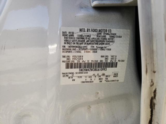 1MEHM42W38G610993 - 2008 MERCURY SABLE PREMIER WHITE photo 12