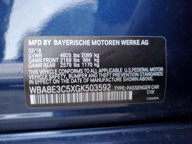 WBA8E3C5XGK503592 - 2016 BMW 328 XI SULEV BLUE photo 12