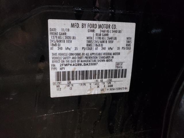 2FMPK4G99LBA35087 - 2020 FORD EDGE SE BLACK photo 13