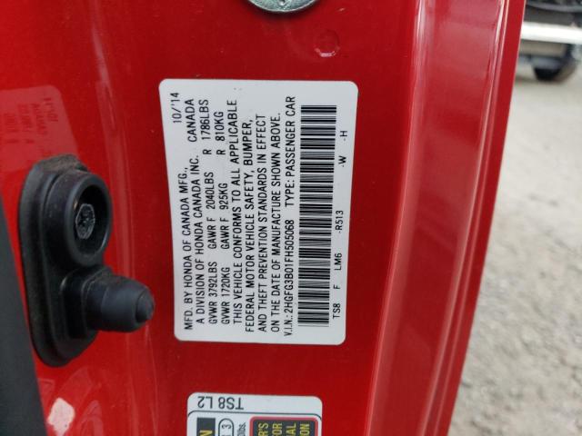 2HGFG3B01FH505068 - 2015 HONDA CIVIC EXL 红色 照片 12