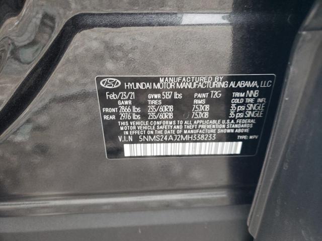 5NMS24AJ2MH338233 - 2021 HYUNDAI SANTA FE SEL GRAY photo 12