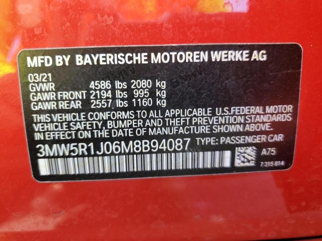 3MW5R1J06M8B94087 - 2021 BMW 330I RED photo 12