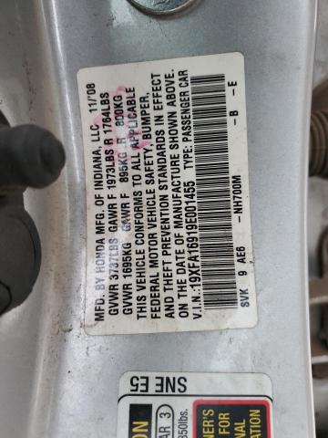19XFA16919E001455 - 2009 HONDA CIVIC EXL ვერცხლისფერი ფოტო 12