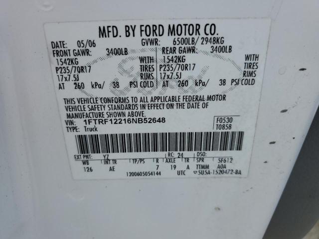 1FTRF12216NB52648 - 2006 FORD F150 WHITE photo 13