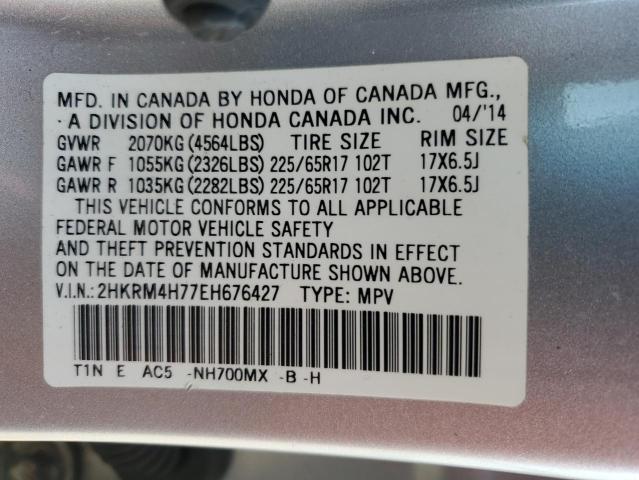 2HKRM4H77EH676427 - 2014 HONDA CR-V EXL SILVER photo 12